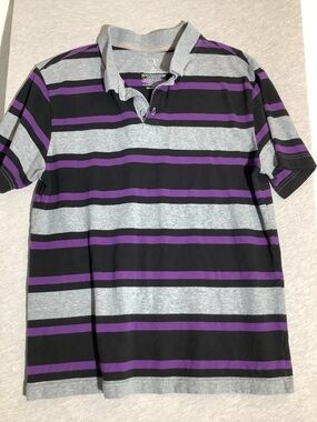 Y2K OP Men’s Black, Gray & Purple Striped Polo Shirt